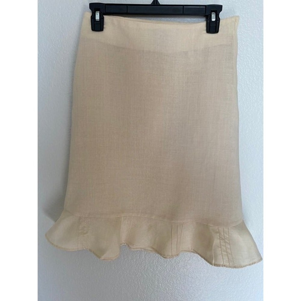 H&M woman's Linen Cream ruffle hem Lined pencil skirt size 4